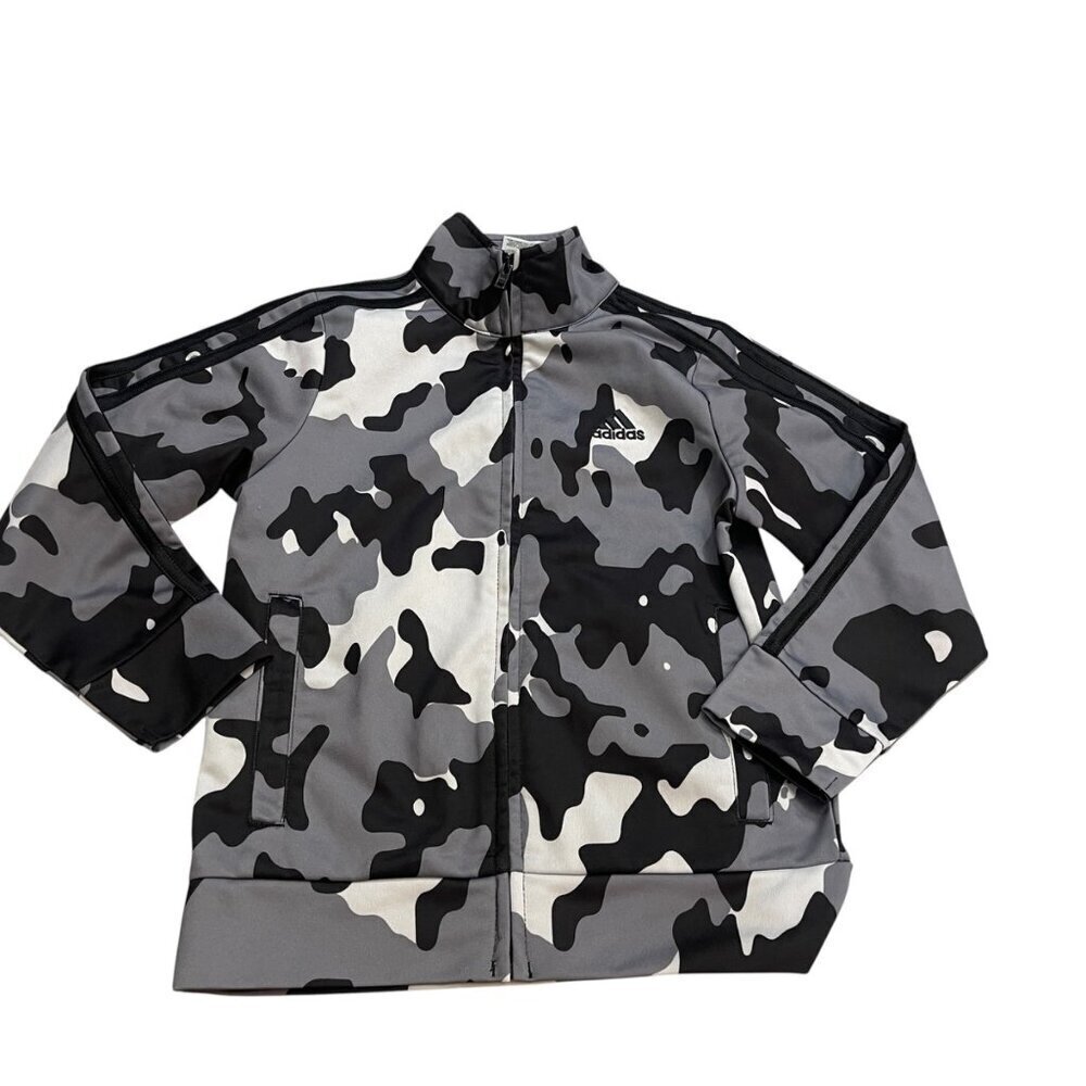 Adidas Black White Gray Camo Track Zip Jacket Boy's size 5